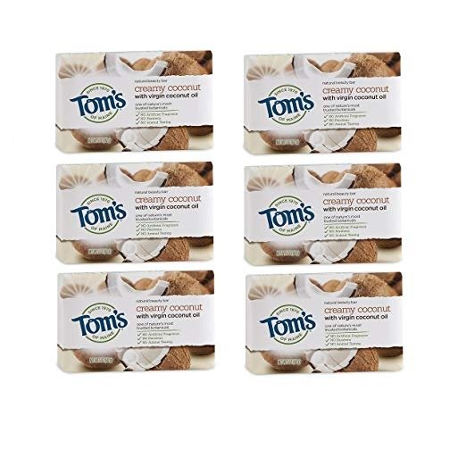 Tom’s of Maine Natural Beauty Bar, Bar Soap, Natural Soap, Creamy Coconut with Virgin Coconut Oil, 5 Ounce, 6-Pack