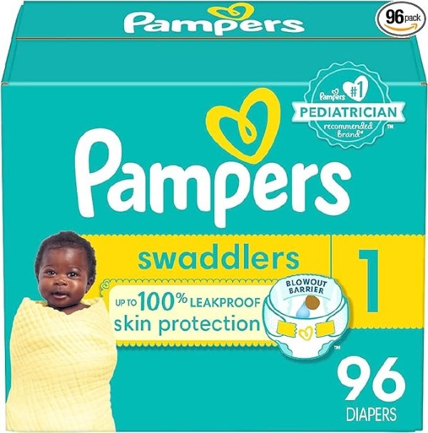 Diapers Newborn/Size 1 (8-14 lb), 96 Count - Pampers Swaddlers Disposable Baby Diapers, Super Pack (Packaging May Vary)