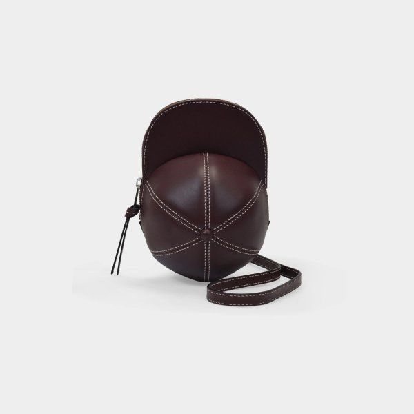 Midi Cap Bag in Burgundy Grained Leather
