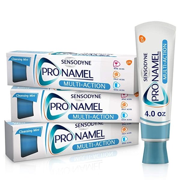 Pronamel Multi-Action SLS Free Toothpaste for Sensitive Teeth, to Reharden and Strengthen Enamel, Cleansing Mint - 4 Ounces (Pack of 3)