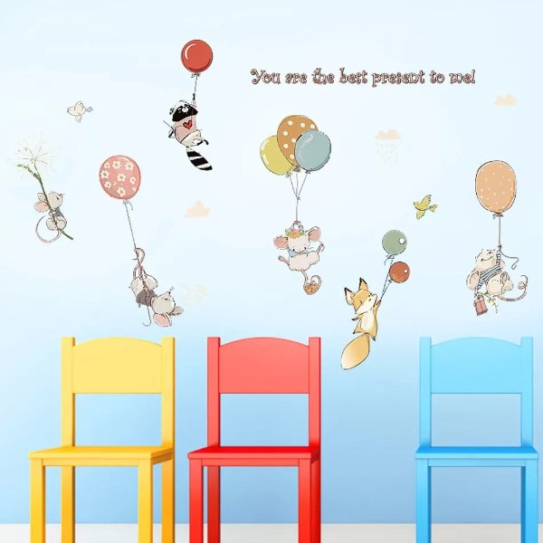 flying animals with balloon wall decor