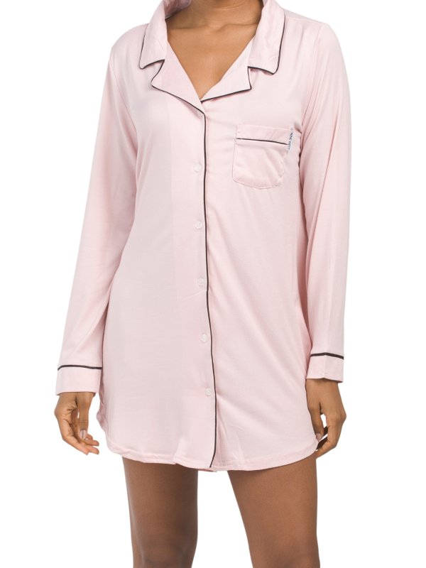 Notch Collar Nightshirt With Piping Detail