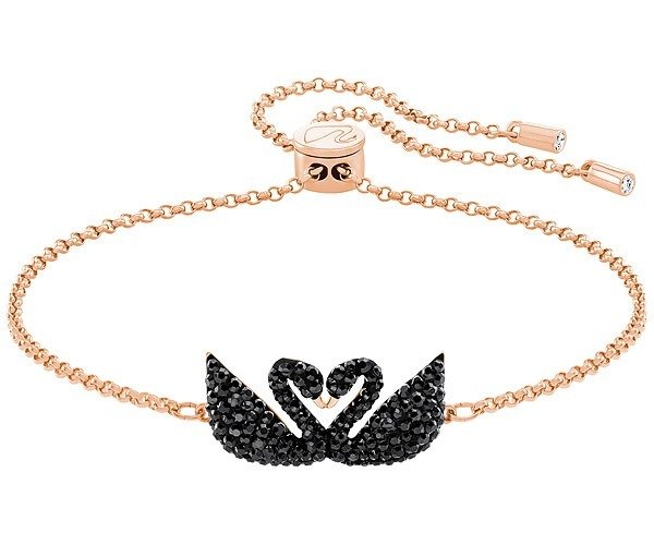  Iconic Swan Bracelet, Black, Rose Gold Plating