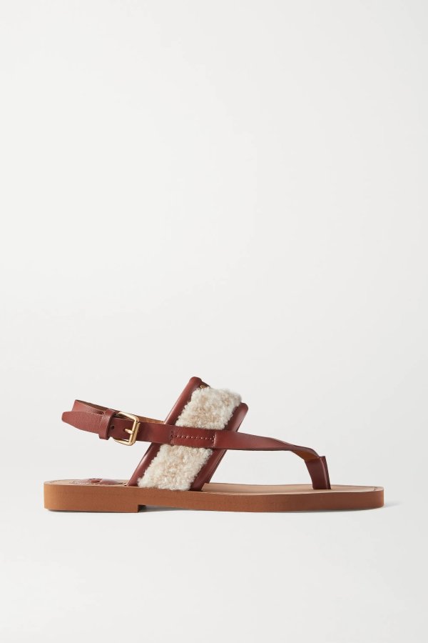 Woody shearling and leather sandals