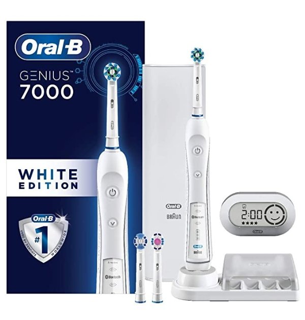 7000 SmartSeries Rechargeable Power Electric Toothbrush with Bluetooth Connectivity and Travel Case, White
