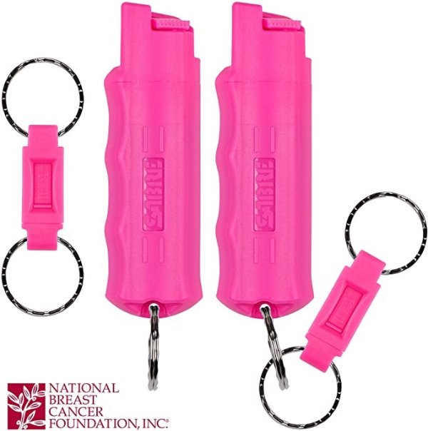 RED Pink Pepper Spray Keychain for Women with Quick Release for Easy Access – Maximum Police Strength, Finger Grip for Aim & Accuracy, 10-Foot (3M) Range, 25 Bursts – Helps Fight Breast Cancer