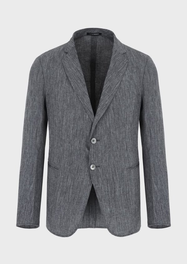 Linen Tweed Single Breasted Jacket for Men | Emporio Armani
