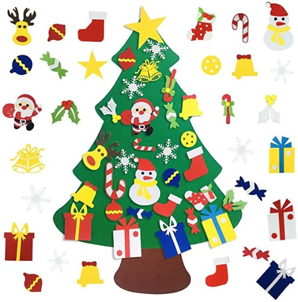 Kids DIY Felt Christmas Tree with 30pcs Set Wall Hanging Detachable Ornaments Xmas Gifts Children Friendly Christmas Home Decorations