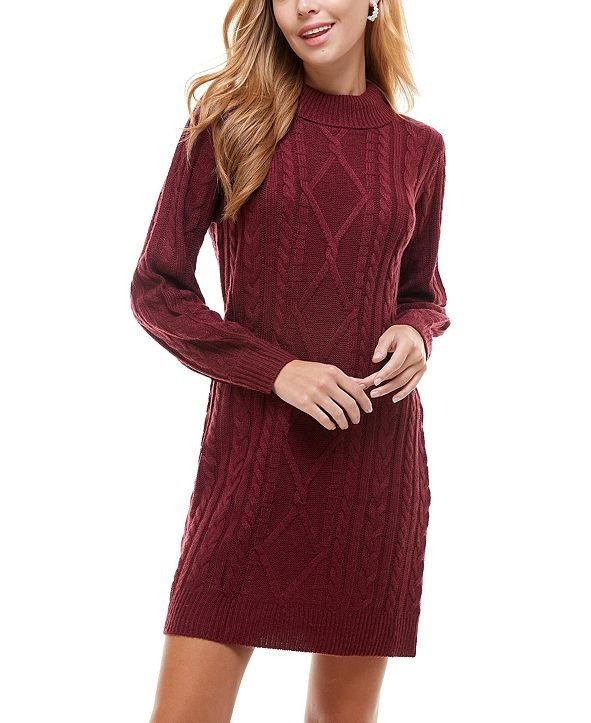 Juniors' Mock-Neck Cable-Knit Sweater Dress