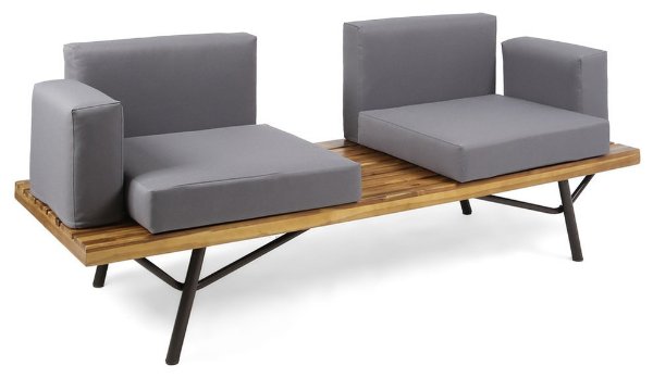GDF Studio Baish Outdoor Acacia Wood 2 Seater Sofa, Teak Finish/Dark Gray - Industrial - Outdoor Sofas - by GDFStudio