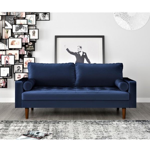 Womble 69.7 in. Space Blue Velvet 2-Seater Lawson Sofa with Square Arms