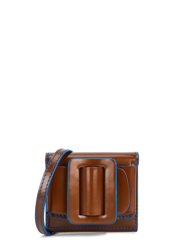 Buckle brown glossed leather pouch