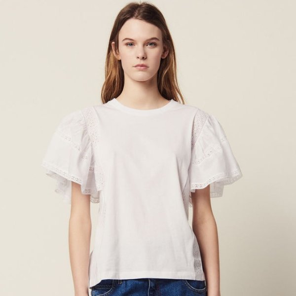 T-Shirt With Ruffled Sleeves