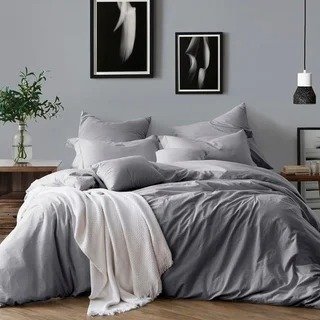 All Natural Luxurious Prewashed Cotton Chambray Duvet Cover Set - Ash Grey - Twin/Twin XL