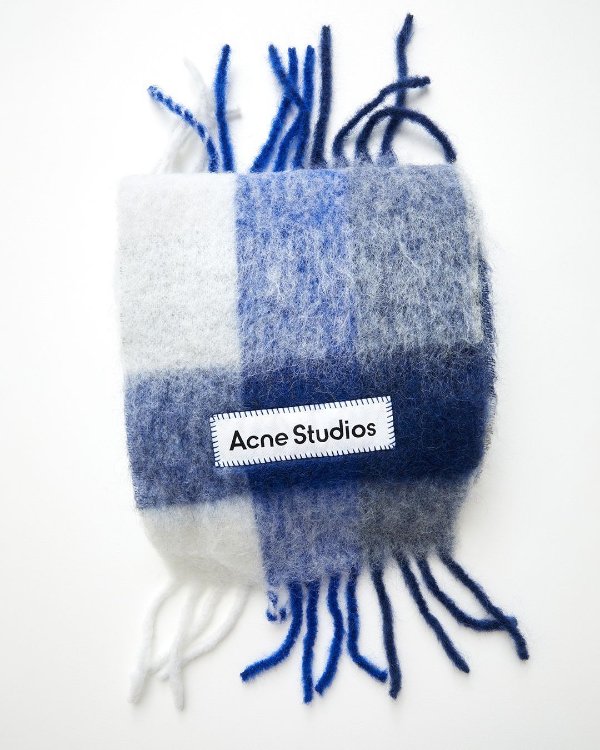 Blue & White Mohair Checked Scarf