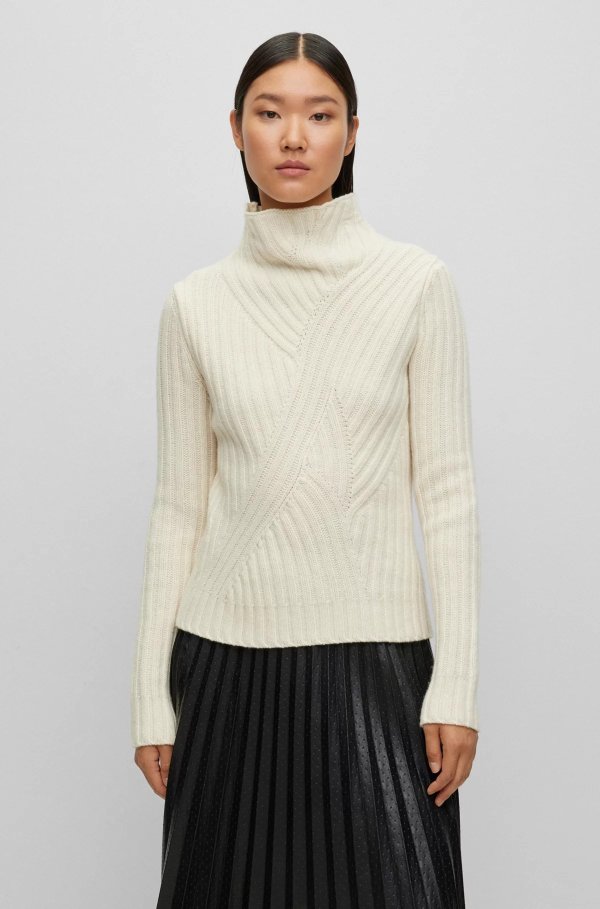 Funnel-neck sweater in virgin wool and cashmere