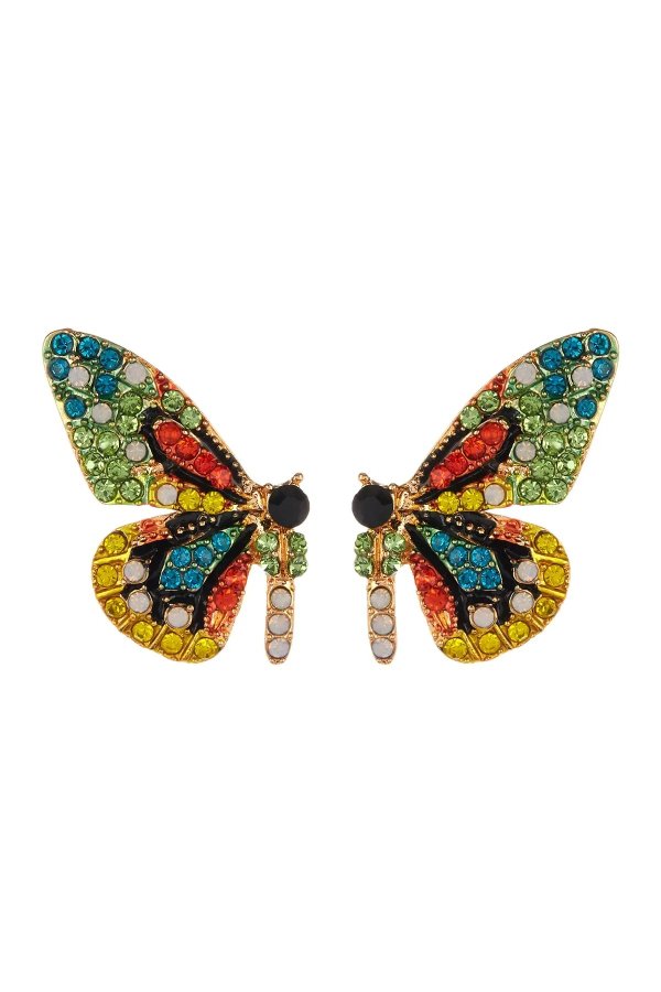 Flutter Green Crystal Butterfly Earrings