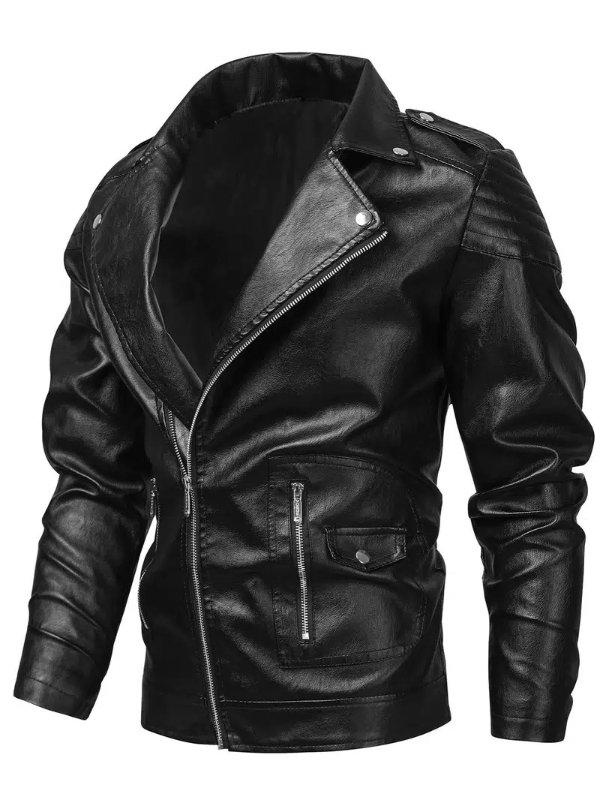 Lapel Zipper Men's Leather Jacket