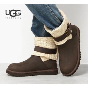 UGG Cassidee女款针织中筒搭扣雪地靴棕色款热卖