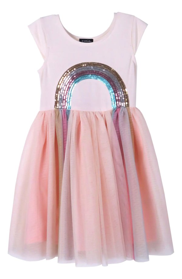 Cap Sleeve Rainbow Sequin Embroidered Tutu Dress