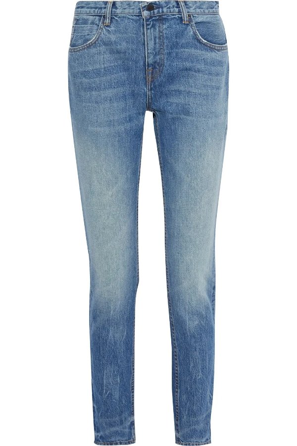 Faded mid-rise slim-leg jeans