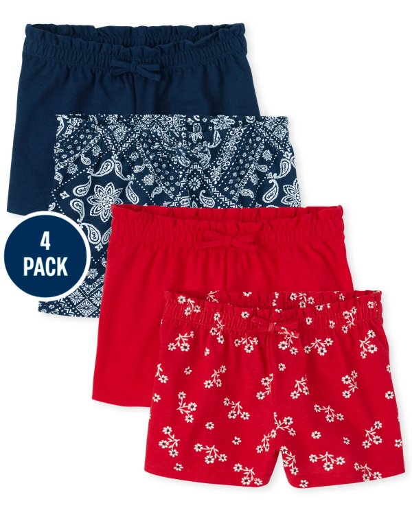 Toddler Girls Mix And Match Solid Floral Diamond Print Knit Swing Shorts 4-Pack | The Children's Place