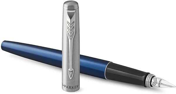 Jotter Fountain Pen, Royal Blue Metal Body, Medium Point, Blue Ink, Includes Gift Box