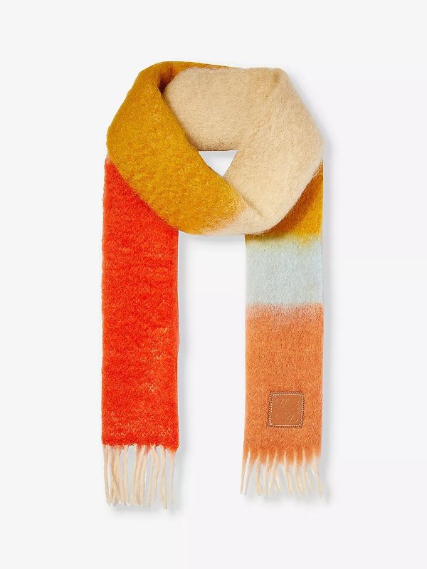 Anagram fringed-trim mohair wool-blend scarf