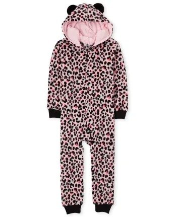 Girls Mommy And Me Long Sleeve Leopard Print Fleece Hooded Matching One Piece Pajamas | The Children's Place