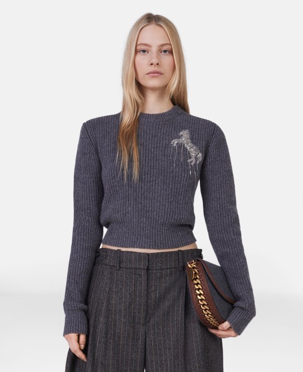 Horse Chain Embroidery Cropped Jumper