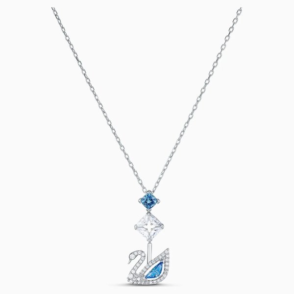 Dazzling Swan Necklace, Blue, Rhodium plated by SWAROVSKI