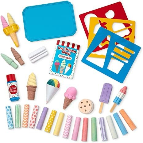 Melissa & Doug Ice Cream Shop Multi-Colored Chalk and Holders Play Set - 33 Pieces, Great Gift for Girls and Boys