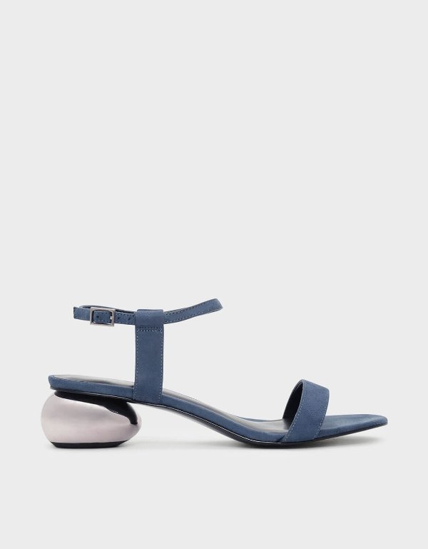 Blue Pebble Heel Sandals | CHARLES & KEITH