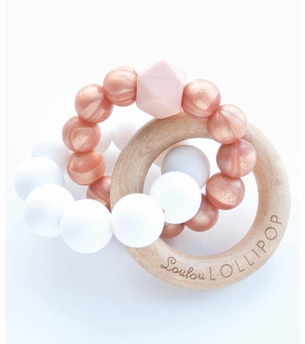 Loulou Lollipop Trinity Wood + Silicone Teether - Rose Gold