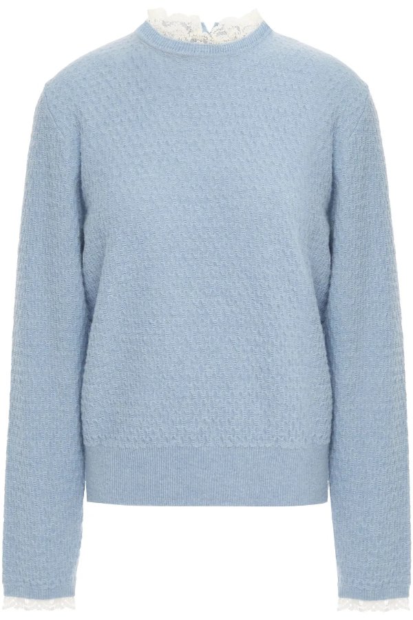 Vinta lace-trimmed textured wool-blend sweater