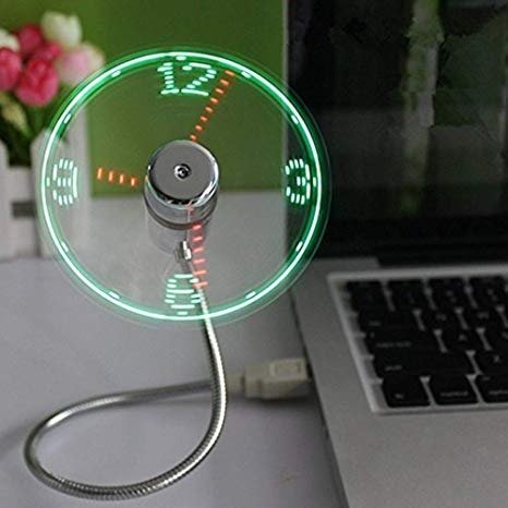 USB LED Clock Fan with Real Time Display Function,USB Clock Fans,Silver,1 Year Warranty