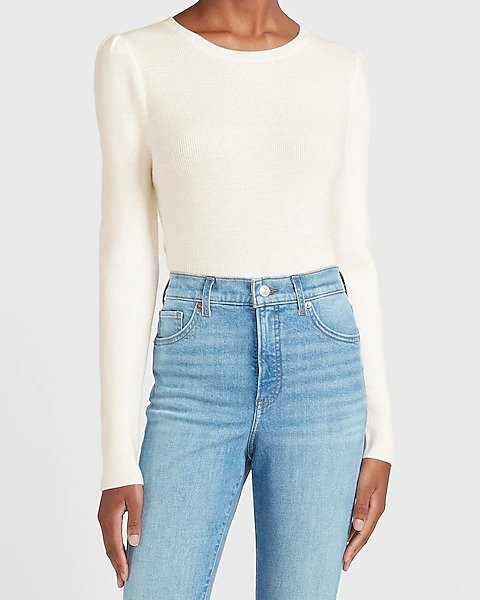 Fitted Ribbed Puff Sleeve Sweater