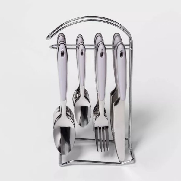 16pc Stainless Steel Silverware Set with Hanging Caddy - Room Essentials