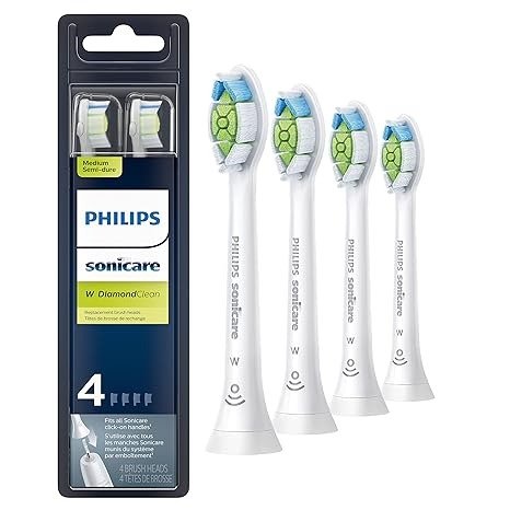 Sonicare HX6064/65 Genuine DiamondClean replacement toothbrush heads, BrushSync technology, White 4-pk