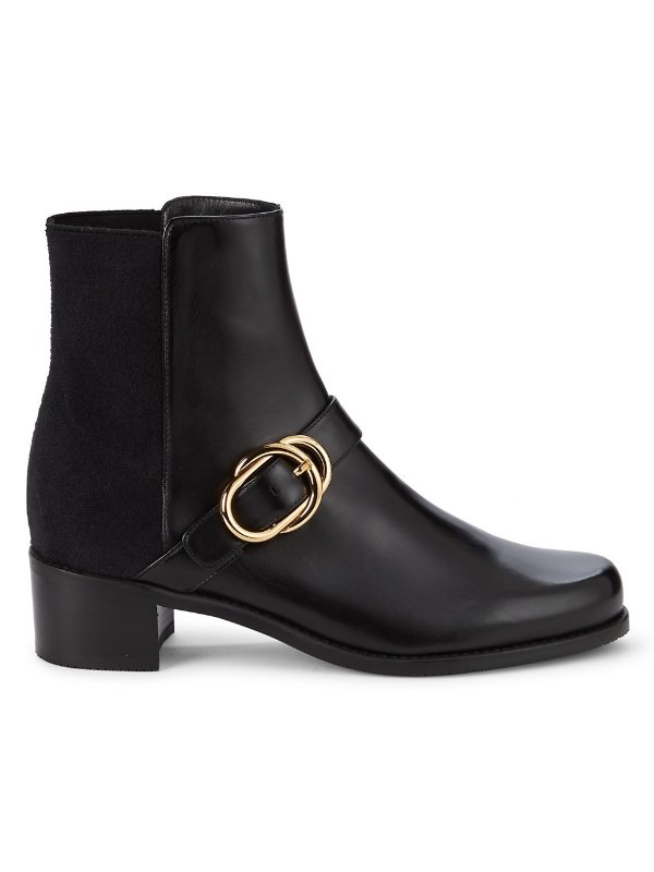 Suzanne Leather & Textile Buckle Booties