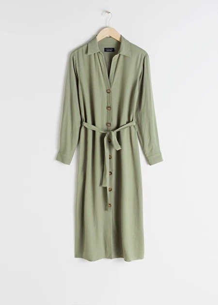 Belted Button Up Midi Dress