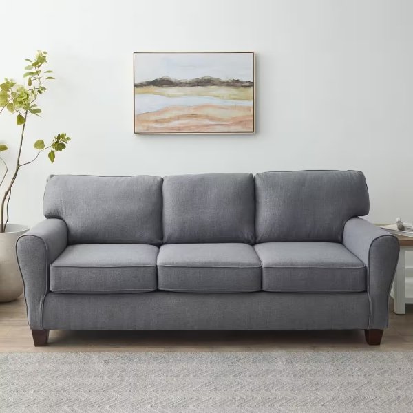 Brookside Abby 88 in. Charcoal Polyester Upholstered 3-Seater Rolled Arm Sofa