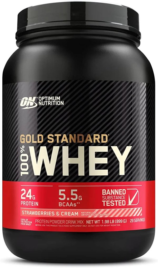 Gold Standard 100% Whey Protein Powder, Strawberry & Cream, 2 Pound (Packaging May Vary)