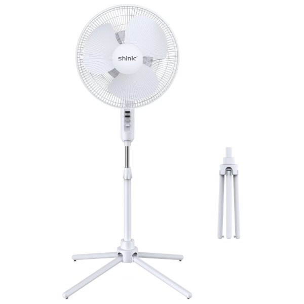 16" 3-Speed Oscillating Pedestal Fan with Folding Base, Adjustable Height and Tilt,41"- 47", White