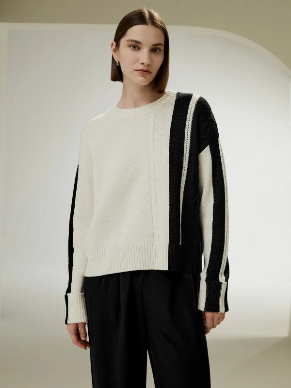 Bicolor Stripe Knit Wool Sweater