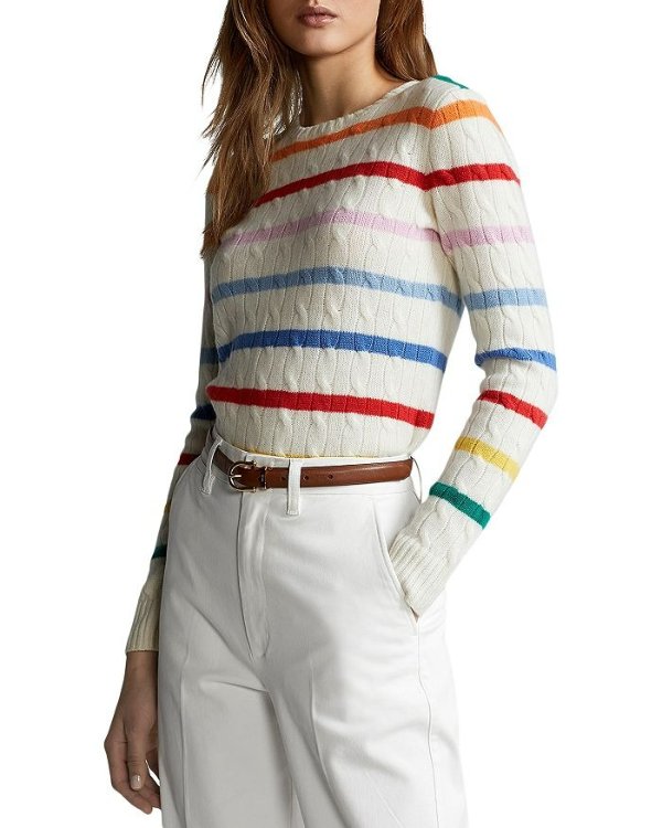 Striped Cable Knit Cashmere Sweater
