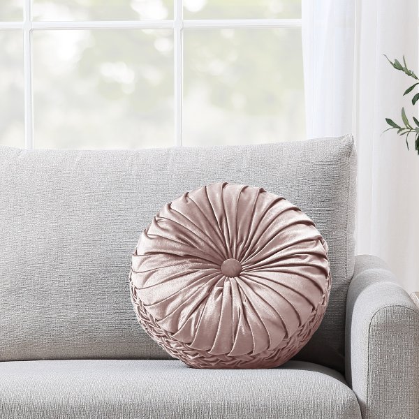 , Velvet Round Decorative Throw Pillow, 15.5", Blush