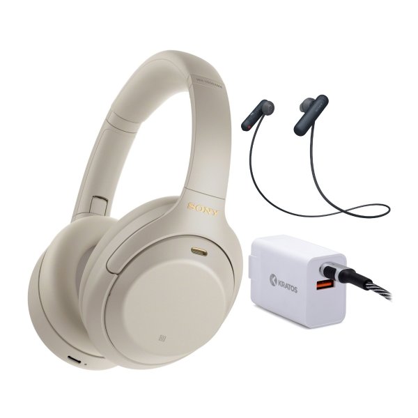 WH-1000XM4 Wireless Noise Canceling Over-Ear Headphones (Silver) Bundle