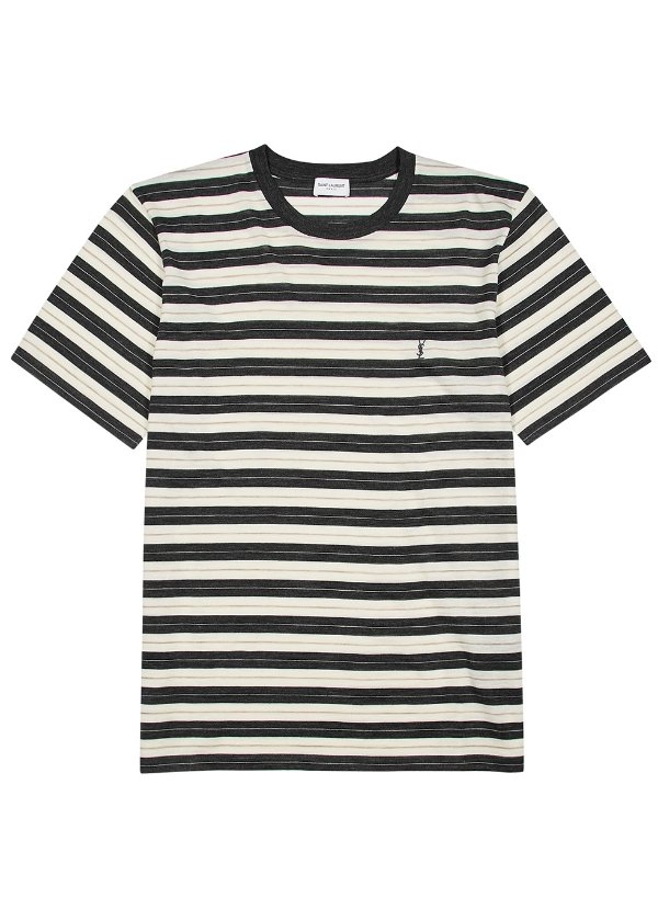 Striped fine-knit wool T-shirt