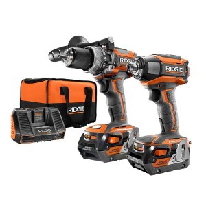 RIDGID 18-Volt Lithium-Ion Cordless Brushless Drill/Driver and Impact Wrench Combo Kit with (2) 2.0 Ah Batteries, Charger, Bag